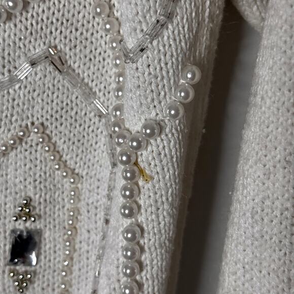 Vintage 1980s Victoria Jones Sweater Dress Pearls Beaded Rhinestone Petite Large - Picture 7 of 16
